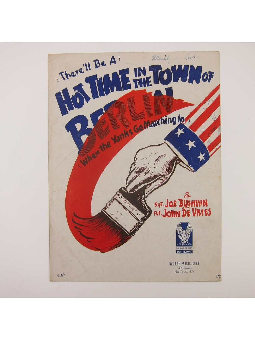 Sheet Music There'll Be A Hot Time In The Town of Berlin WW2 WWII Vintage 1943
